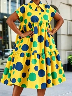 Elegant Polka Dots Printing Midi Dress