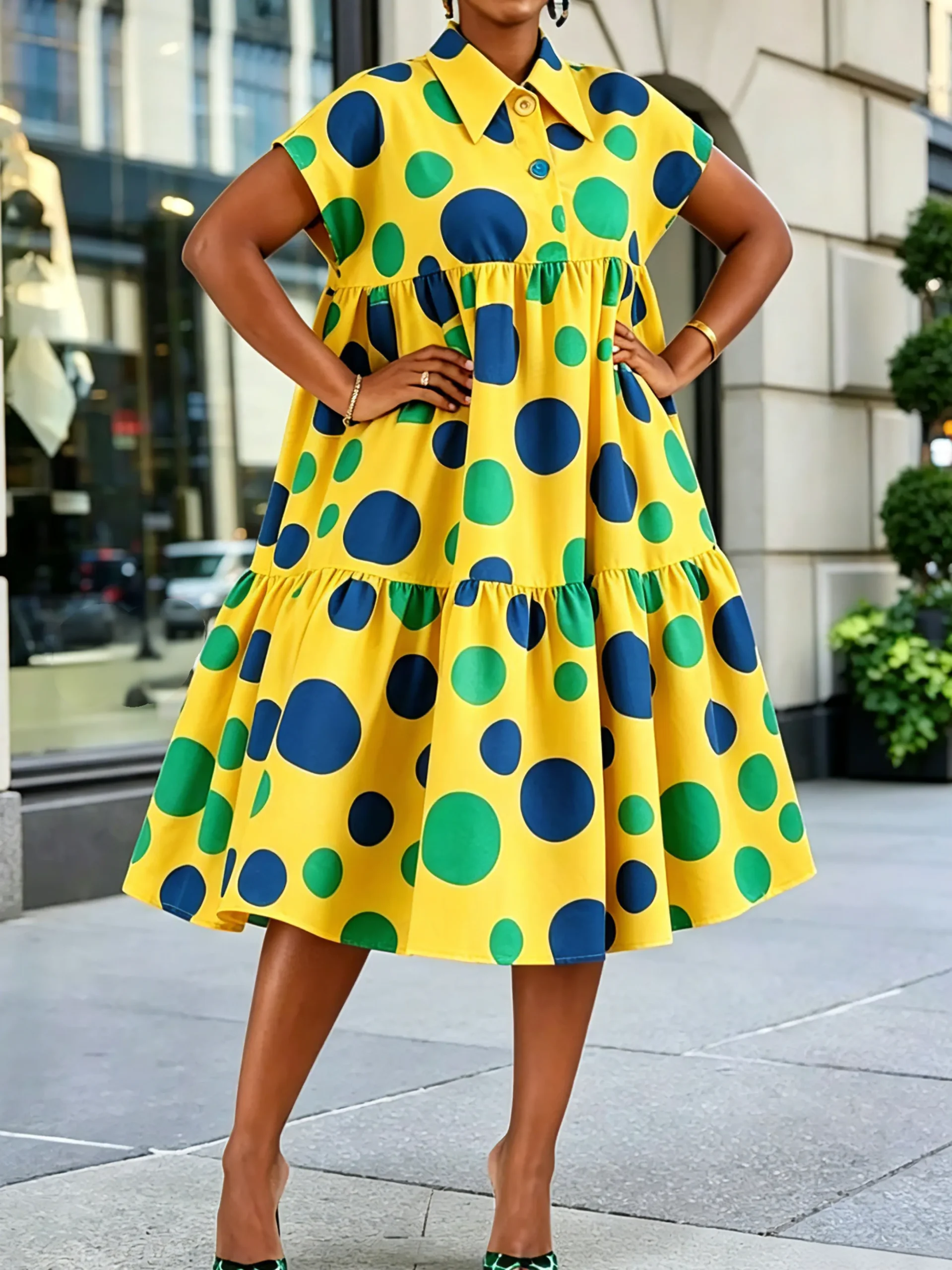 Elegant Polka Dots Printing Midi Dress