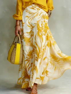 Elegant Printing Botanical Pattern Maxi Skirt