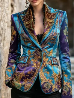 Elegant Printing Ethnic Lapel Collar Blazer