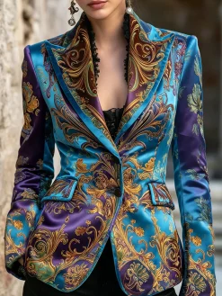 Elegant Printing Ethnic Lapel Collar Blazer