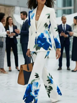 Elegant Printing Floral Lapel Collar Blazer