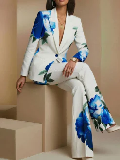 Elegant Printing Floral Lapel Collar Blazer