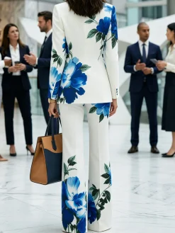 Elegant Printing Floral Lapel Collar Blazer
