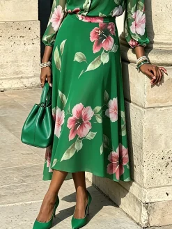 Elegant Printing Floral Midi Skirt