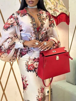 Elegant Printing Floral Midi Skirt No Belt