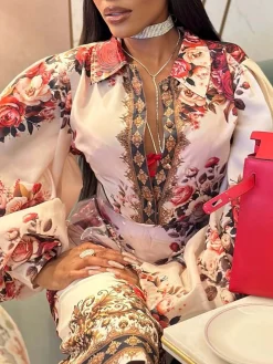 Elegant Printing Floral Midi Skirt No Belt
