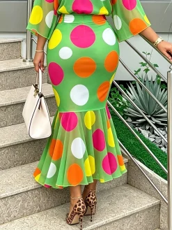 Elegant Printing Polka Dots Midi Skirt