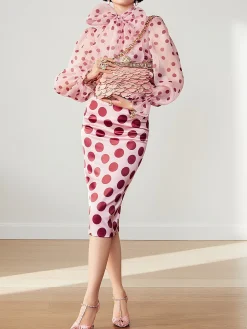 Elegant Printing Polka Dots Midi Skirt