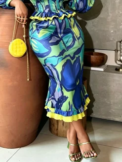 Elegant Printing Random Print Midi Skirt