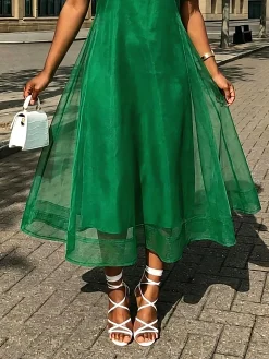 Elegant Puff Sleeve Two-Piece Midi Dress