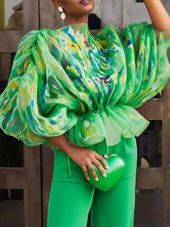 Elegant Random Print Printing Off The Shoulder Blouse