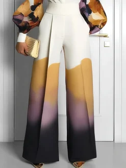 Elegant Random Print Printing Wide Leg Pants