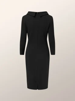 Elegant Regular Fit Stand Collar Plain Dress With Brooch