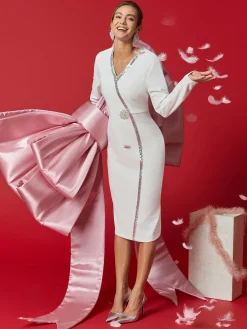 Elegant Rhinestone-Trim Midi Dress