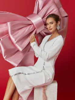 Elegant Rhinestone-Trim Midi Dress