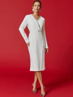 Elegant Rhinestone-Trim Midi Dress