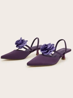 Elegant Rose Satin Kitten Heeled Slingback Pumps