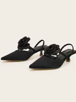 Elegant Rose Satin Kitten Heeled Slingback Pumps