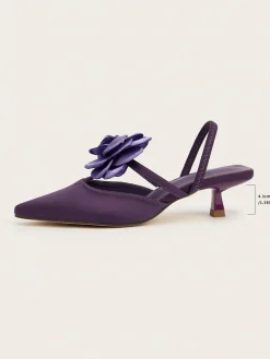 Elegant Rose Satin Kitten Heeled Slingback Pumps