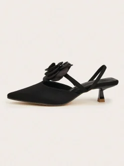 Elegant Rose Satin Kitten Heeled Slingback Pumps
