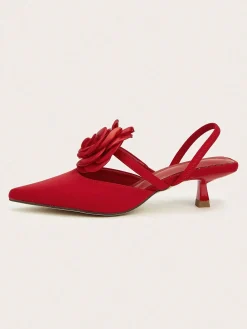 Elegant Rose Satin Kitten Heeled Slingback Pumps