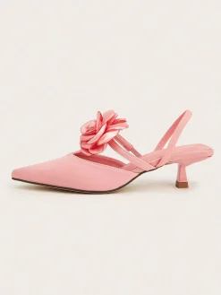 Elegant Rose Satin Kitten Heeled Slingback Pumps