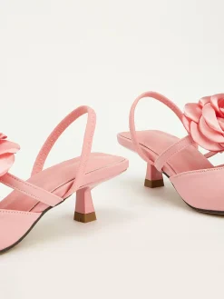 Elegant Rose Satin Kitten Heeled Slingback Pumps