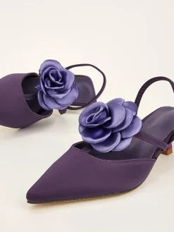 Elegant Rose Satin Kitten Heeled Slingback Pumps