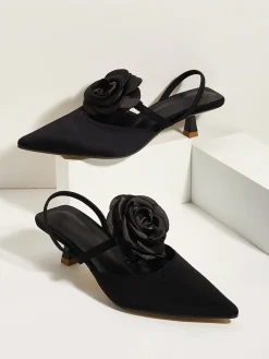 Elegant Rose Satin Kitten Heeled Slingback Pumps