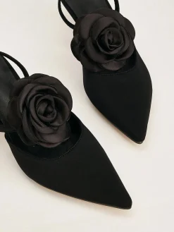 Elegant Rose Satin Kitten Heeled Slingback Pumps