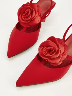 Elegant Rose Satin Kitten Heeled Slingback Pumps