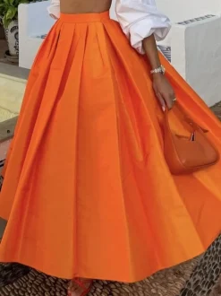 Elegant Ruched Plain Maxi Skirt