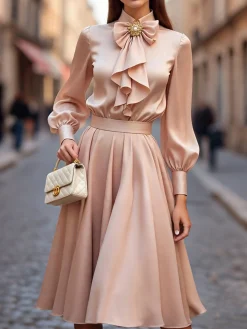 Elegant Satin Plain Midi Skirt