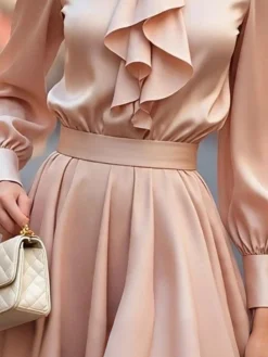 Elegant Satin Plain Midi Skirt