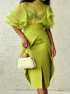 Elegant Slit Plain Midi Skirt