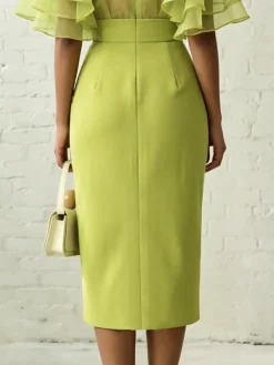 Elegant Slit Plain Midi Skirt