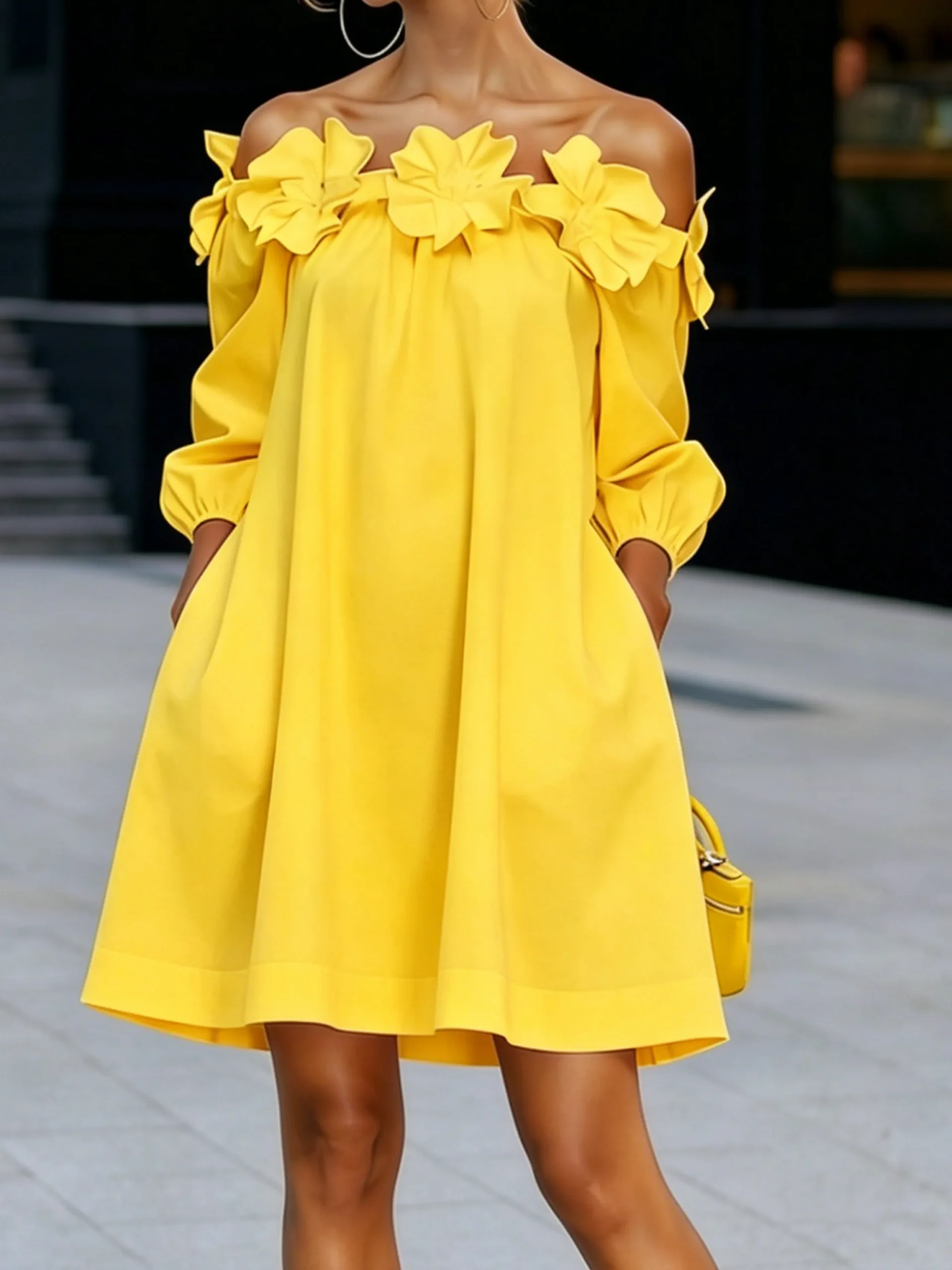 Elegant Solid Cold Shoulder A-Line Mini Dress