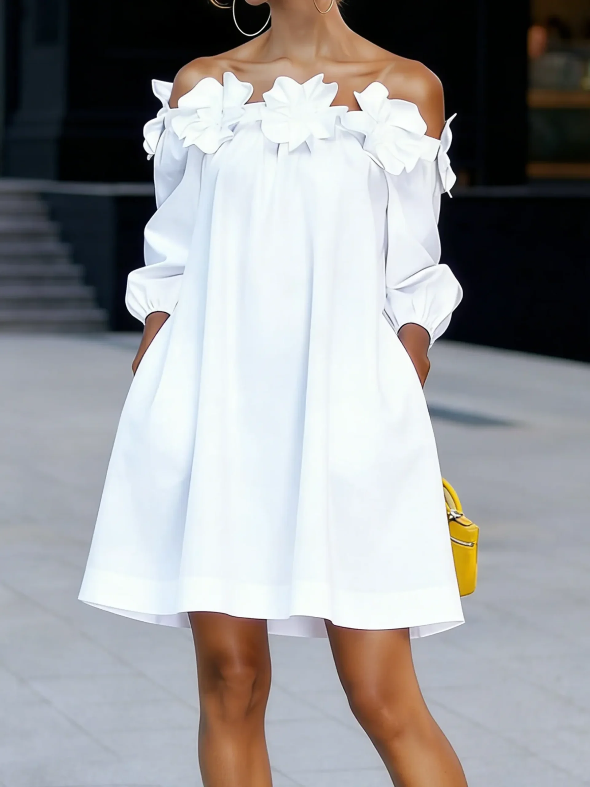 Elegant Solid Cold Shoulder A-Line Mini Dress