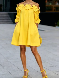Elegant Solid Cold Shoulder A-Line Mini Dress