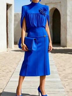 Elegant Solid Ruched Stand Collar Blouse for Party