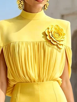 Elegant Solid Ruched Stand Collar Blouse for Party