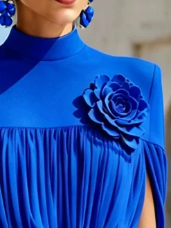 Elegant Solid Ruched Stand Collar Blouse for Party