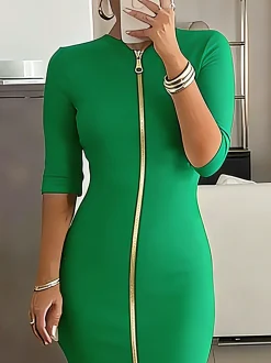 Elegant Solid Slim Fit Midi Dress