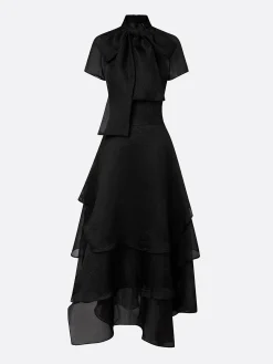 Elegant Solid Tailored Tiered Maxi Dress