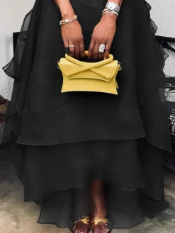 Elegant Solid Tailored Tiered Maxi Dress