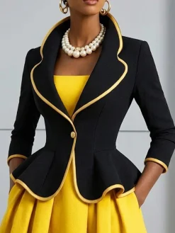 Elegant Split Joint Color Block Shawl Collar Jacket