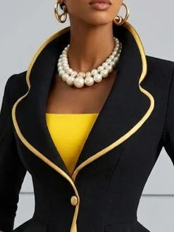 Elegant Split Joint Color Block Shawl Collar Jacket
