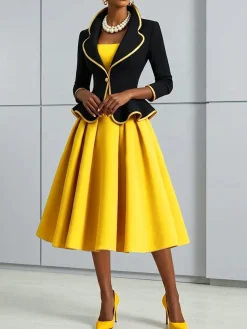 Elegant Split Joint Color Block Shawl Collar Jacket