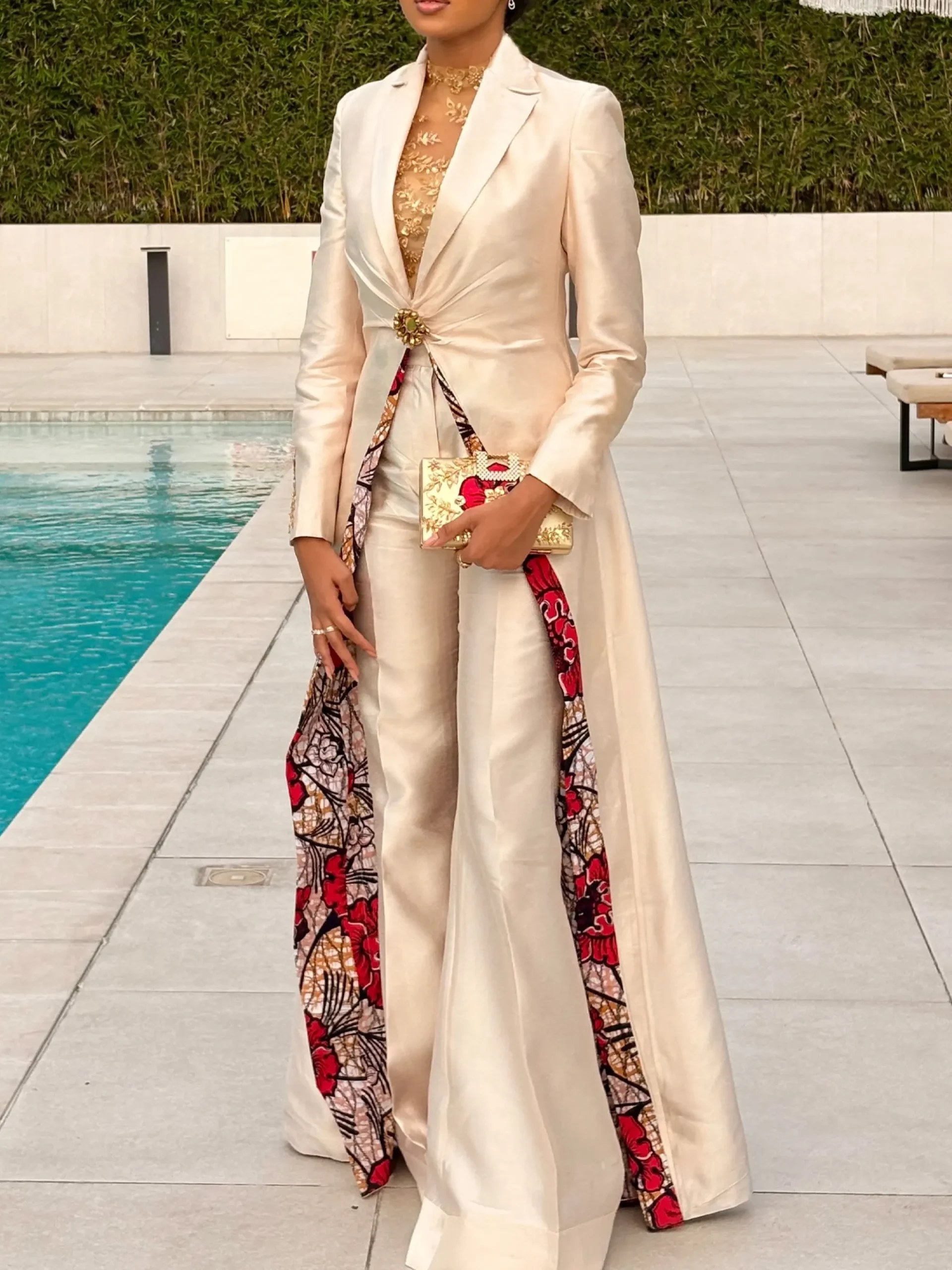 Elegant Split Joint Random Print Lapel Collar Blazer